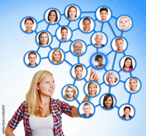 Photo: Woman selecting friends and family in social network Woman selecting friends and family in social network