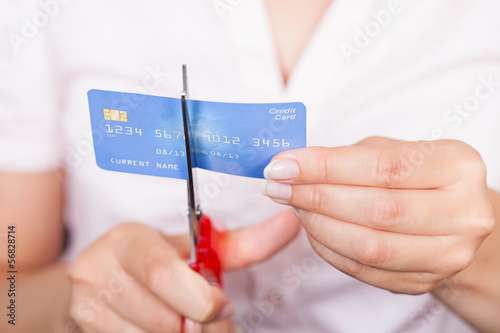 Photo: Female Cutting Credit Card Female Cutting Credit Card