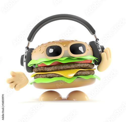 Illustration: Burger listens to his headphones Burger listens to his headphones
