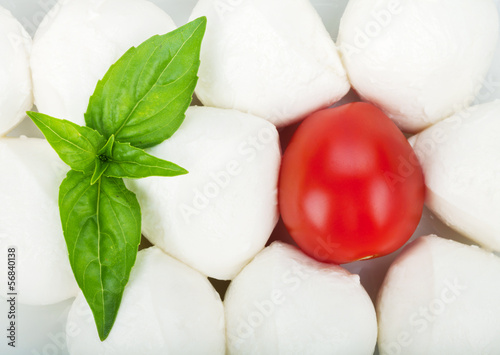 Photo: Small pieces of mozzarella, cherry tomato and basil Small pieces of mozzarella, cherry tomato and basil