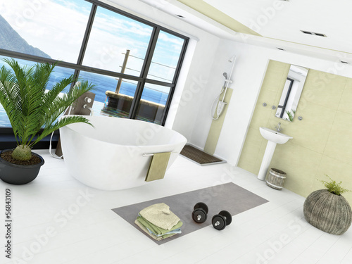 Illustration: Modern bathroom interior with light green wall Modern bathroom interior with light green wall