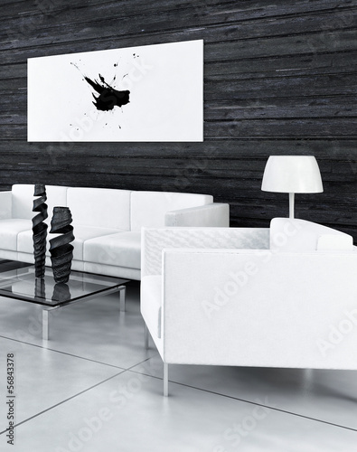 Illustration: Modern Design Black and White Living Room Interior Modern Design Black and White Living Room Interior