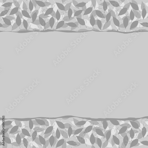 Vector: szare liście w warstwach podarty papier poziomy border szare liście w warstwach podarty papier poziomy border