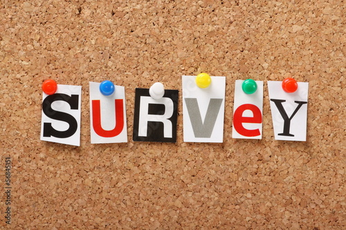 Photo: The word Survey on a cork notice board The word Survey on a cork notice board