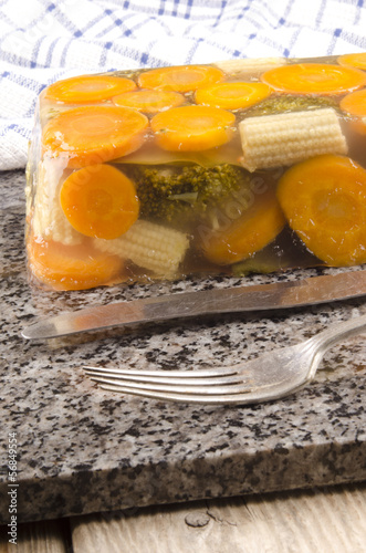 Photo: vegetable in aspic and cutlery vegetable in aspic and cutlery