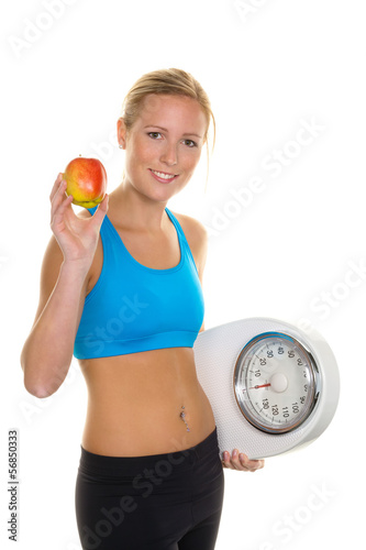 Photo: Frau mit Apfel und Waage Frau mit Apfel und Waage