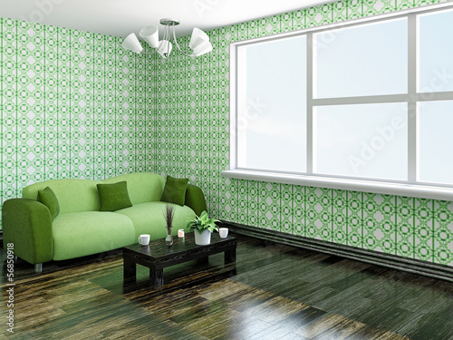 Illustration: Sofa with green pillows Sofa with green pillows
