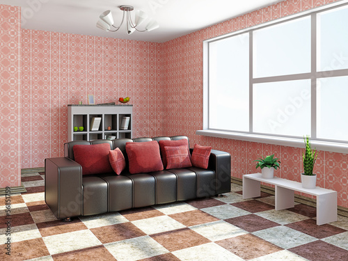 Illustration: Sofa with red pillows Sofa with red pillows