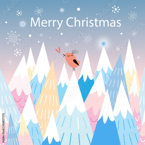 Vector: Winter background with mountains and a bird Winter background with mountains and a bird