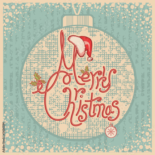 Illustration: Merry Christmas card with text.Vintage greeting illustration Merry Christmas card with text.Vintage greeting illustration