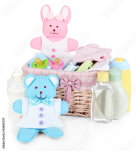 Photo: Baby accessories isolated on white Baby accessories isolated on white
