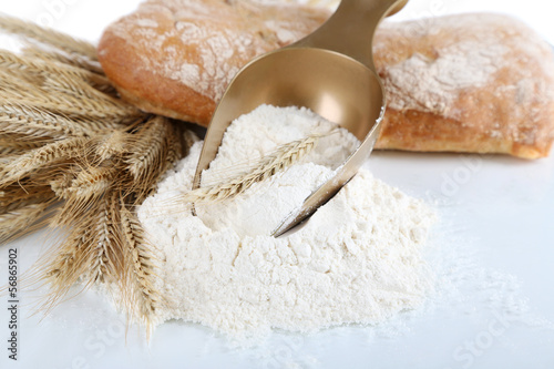 Photo: The wholemeal flour in scoop isolated on white The wholemeal flour in scoop isolated on white