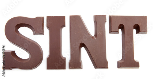 Photo: The word "SINT" in chocolate letters The word "SINT" in chocolate letters