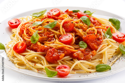 Photo: Pasta with meat, tomato sauce, parmesan and vegetables Pasta with meat, tomato sauce, parmesan and vegetables
