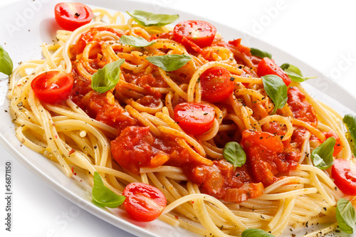 Photo: Pasta with meat, tomato sauce, parmesan and vegetables Pasta with meat, tomato sauce, parmesan and vegetables