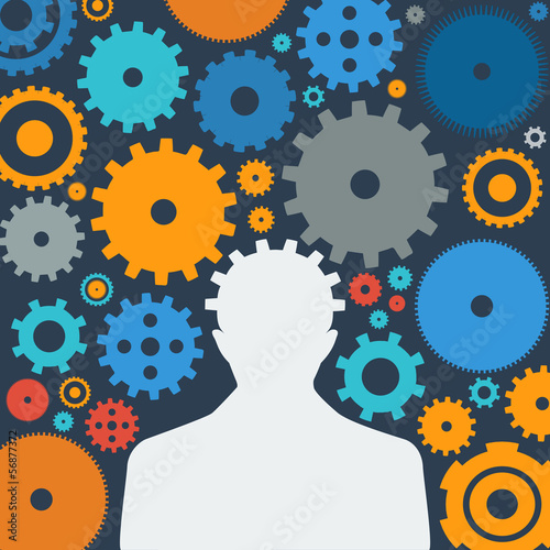 Vector: Silhouette of a man around a lot of gear wheels Silhouette of a man around a lot of gear wheels
