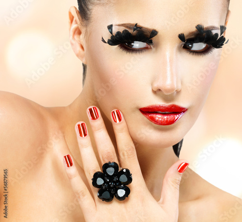 Photo: Face of beautiful fashion woman with red sexy lips Face of beautiful fashion woman with red sexy lips