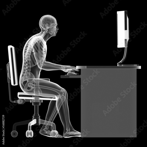 Photo: illustration of a man working on pc - wrong sitting posture illustration of a man working on pc - wrong sitting posture