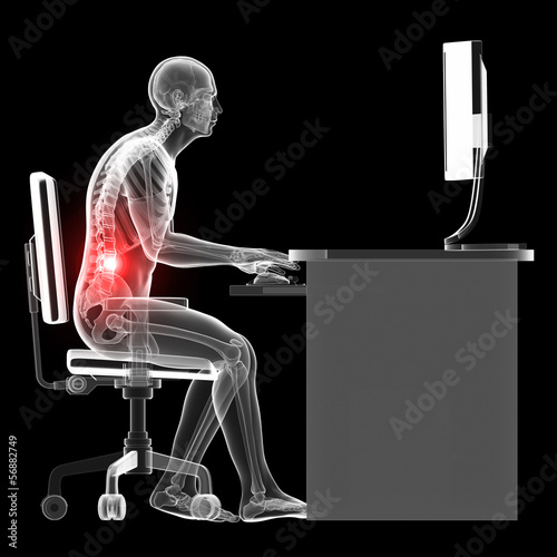 Photo: illustration of a man working on pc - wrong sitting posture illustration of a man working on pc - wrong sitting posture