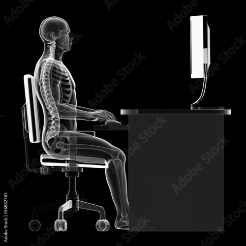 Photo: illustration of a man working on pc - correct sitting posture illustration of a man working on pc - correct sitting posture