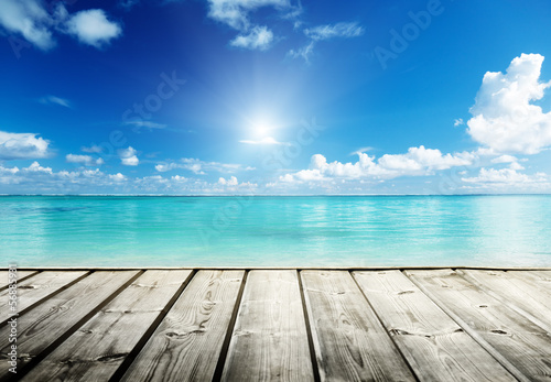 Photo: Caribbean sea and wooden platform Caribbean sea and wooden platform