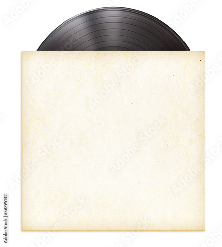 Photo: vinyl record disc LP in paper sleeve isolated vinyl record disc LP in paper sleeve isolated