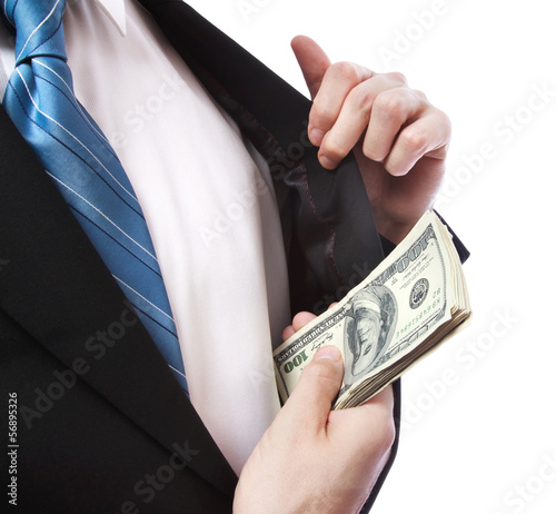 Photo: Business Man with Wad of Cash in his Jacket Pocket Business Man with Wad of Cash in his Jacket Pocket
