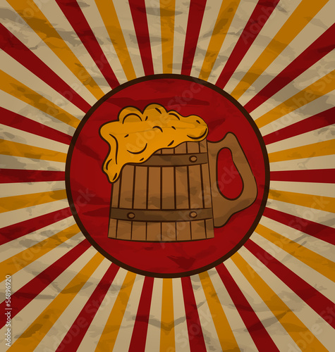 Vector: Vintage poster wooden mug beer Vintage poster wooden mug beer