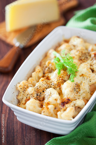 Photo: Gratin of fennel and cauliflower with cheese, selective focus Gratin of fennel and cauliflower with cheese, selective focus