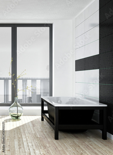 Illustration: Modern black and white bathroom interior Modern black and white bathroom interior
