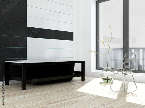 Illustration: Modern black and white bathroom interior Modern black and white bathroom interior