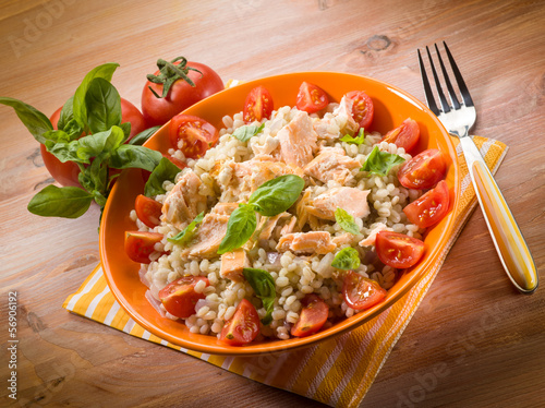 Photo: barley risotto with fresh salmon and tomatoes barley risotto with fresh salmon and tomatoes