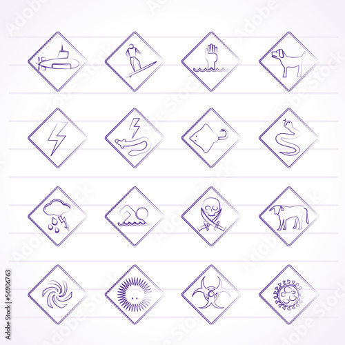 Vector: Warning Signs for dangers in sea, ocean, beach and rivers Warning Signs for dangers in sea, ocean, beach and rivers