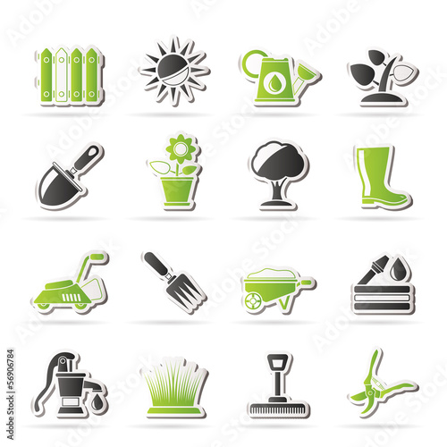 Vector: Gardening tools and objects icons - vector icon set Gardening tools and objects icons - vector icon set