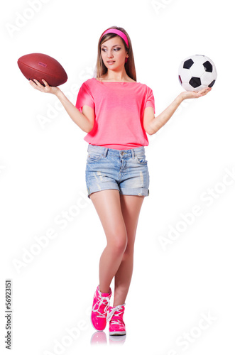 Photo: Woman with football on white Woman with football on white