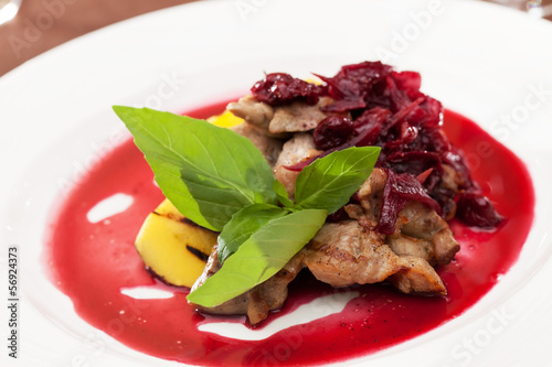 Photo: meat with mango and cherry sauce meat with mango and cherry sauce