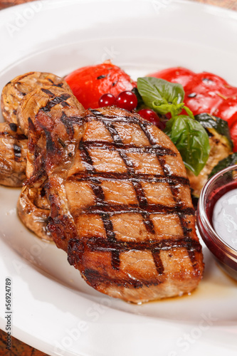 Photo: grilled steak with vegetables grilled steak with vegetables