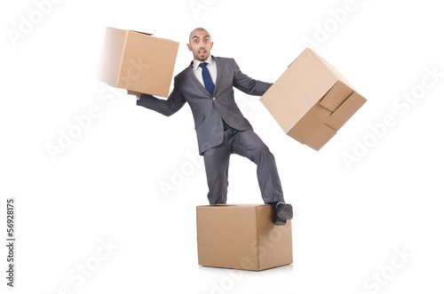 Photo: Businessman with box isolated on the white Businessman with box isolated on the white