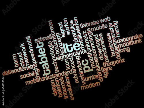 Illustration: LTE wordcloud 3D black LTE wordcloud 3D black