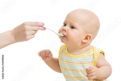 Photo: Mother's hand feeding baby with a spoon Mother's hand feeding baby with a spoon