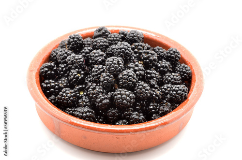 Photo: bowl of clay with Fresh Ripe Blackberries bowl of clay with Fresh Ripe Blackberries