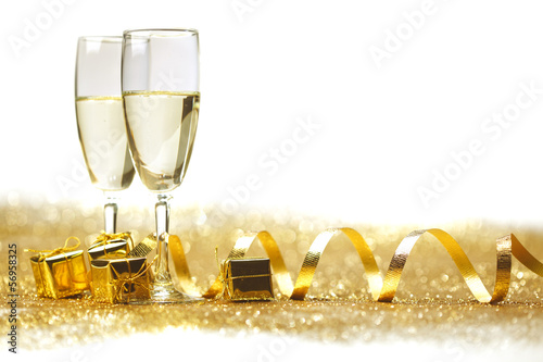 Photo: Champagne with christmas present Champagne with christmas present
