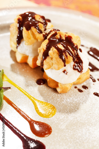 Photo: profiteroles with ice cream profiteroles with ice cream