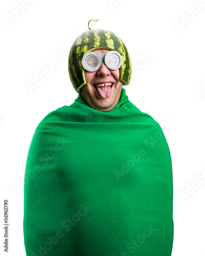 Photo: Funny man with watermelon helmet and googles Funny man with watermelon helmet and googles
