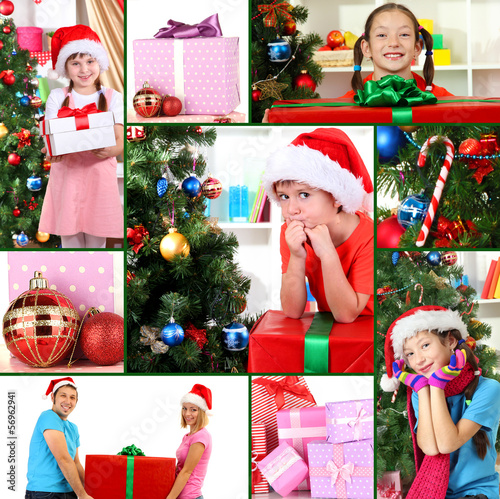 Photo: Collage of celebrating Christmas at home Collage of celebrating Christmas at home