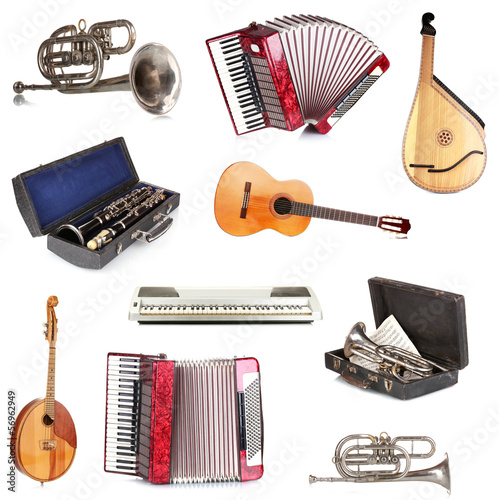Photo: Musical instruments isolated on white Musical instruments isolated on white