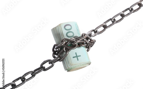Photo: Polish currency with chain for security and investment Polish currency with chain for security and investment