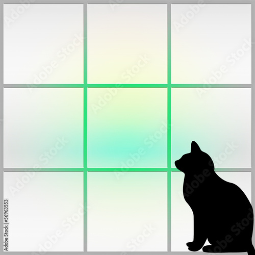 Photo: Silhouette of a black cat staring out of a window - abstract Silhouette of a black cat staring out of a window - abstract