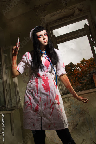Photo: Horror movie. Crazy dead nurse Horror movie. Crazy dead nurse