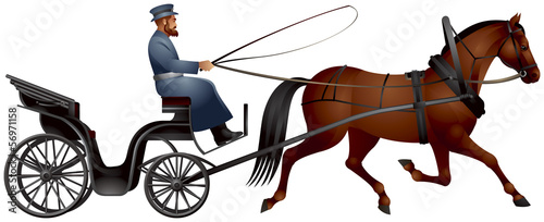 Vector: Horse cart, izvozchik, coachman on droshky Horse cart, izvozchik, coachman on droshky